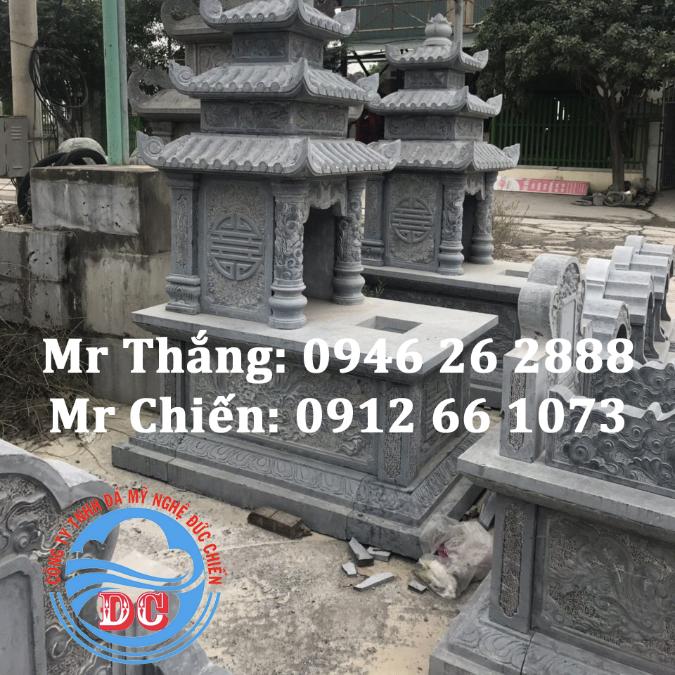Mẫu mộ đá 2 mái nguyên khối LTĐC002 - Đá Mỹ nghệ Đức Chiến