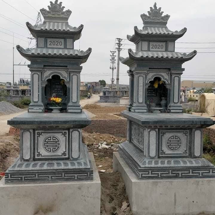 Mẫu mộ đá 2 mái nguyên khối MD2M003 - Đá Mỹ nghệ Đức Chiến